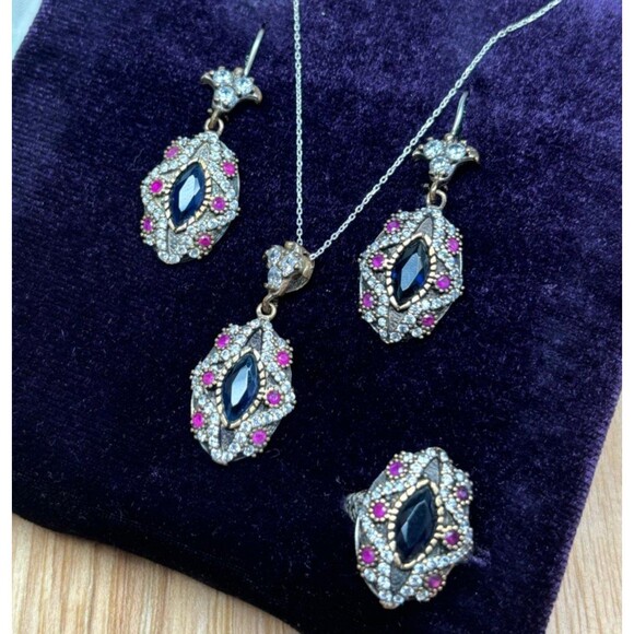 Handmade Jewelry - 925 Sterling Silver Turkish Vintage Jewelry Set for Women,NEW,Antique,Handmade